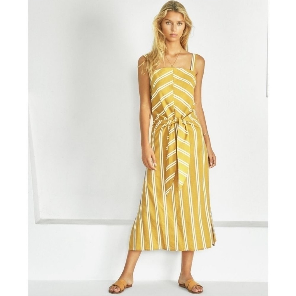 Sancia x Anthropologie. Lieke Knot Dress Striped Mustard Yellow/White Size PM